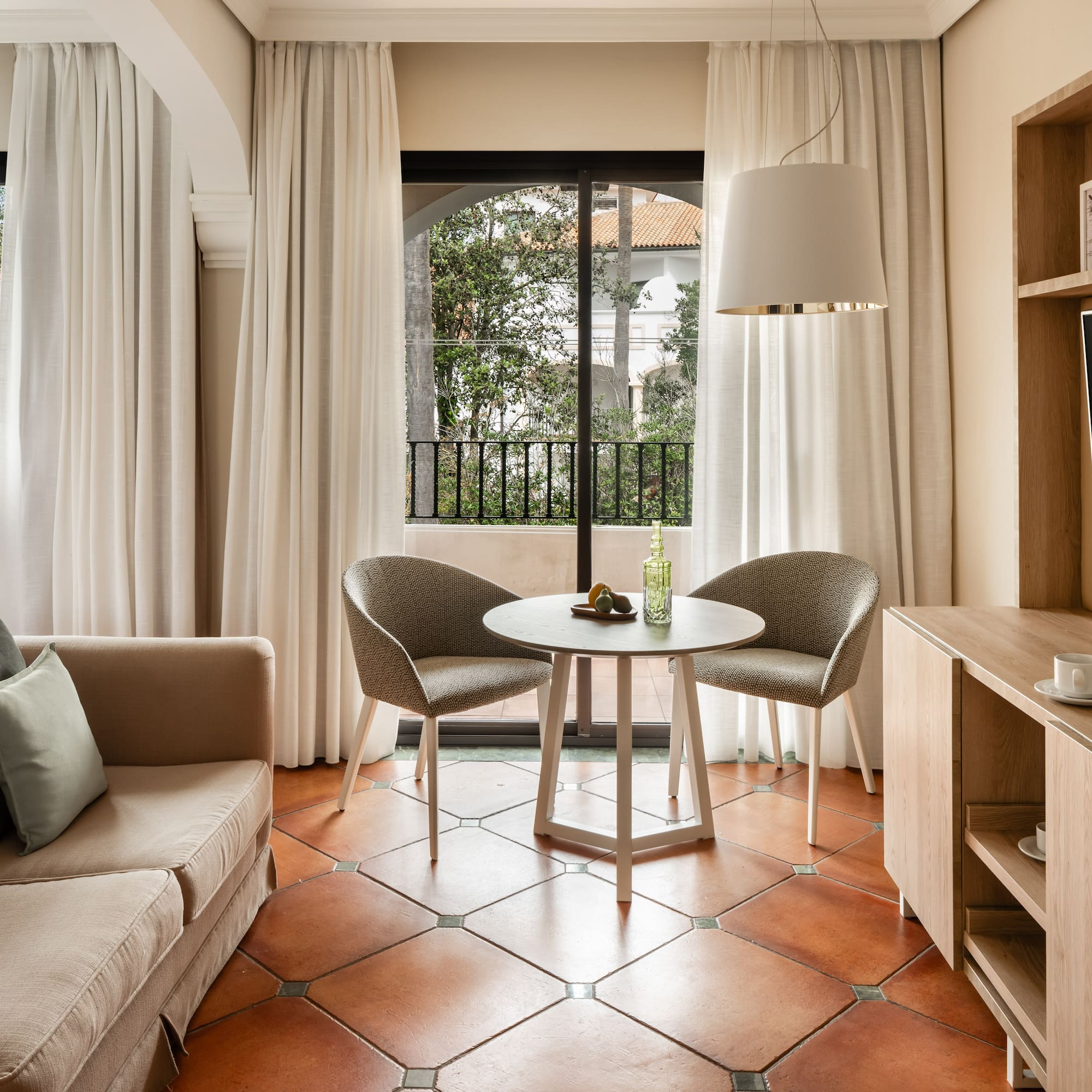 a living room with a couch and a table