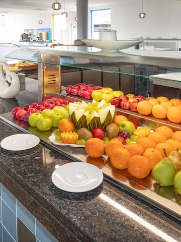 a display of fruit on a counter