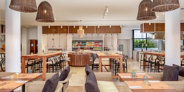 a room with tables and chairs