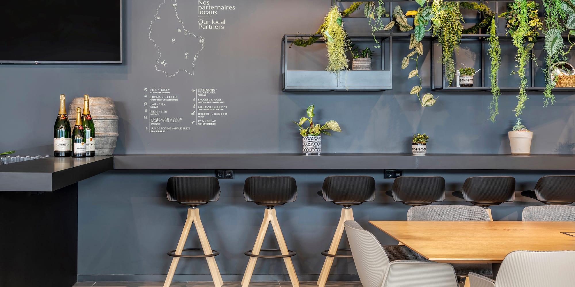 a room with a table and chairs