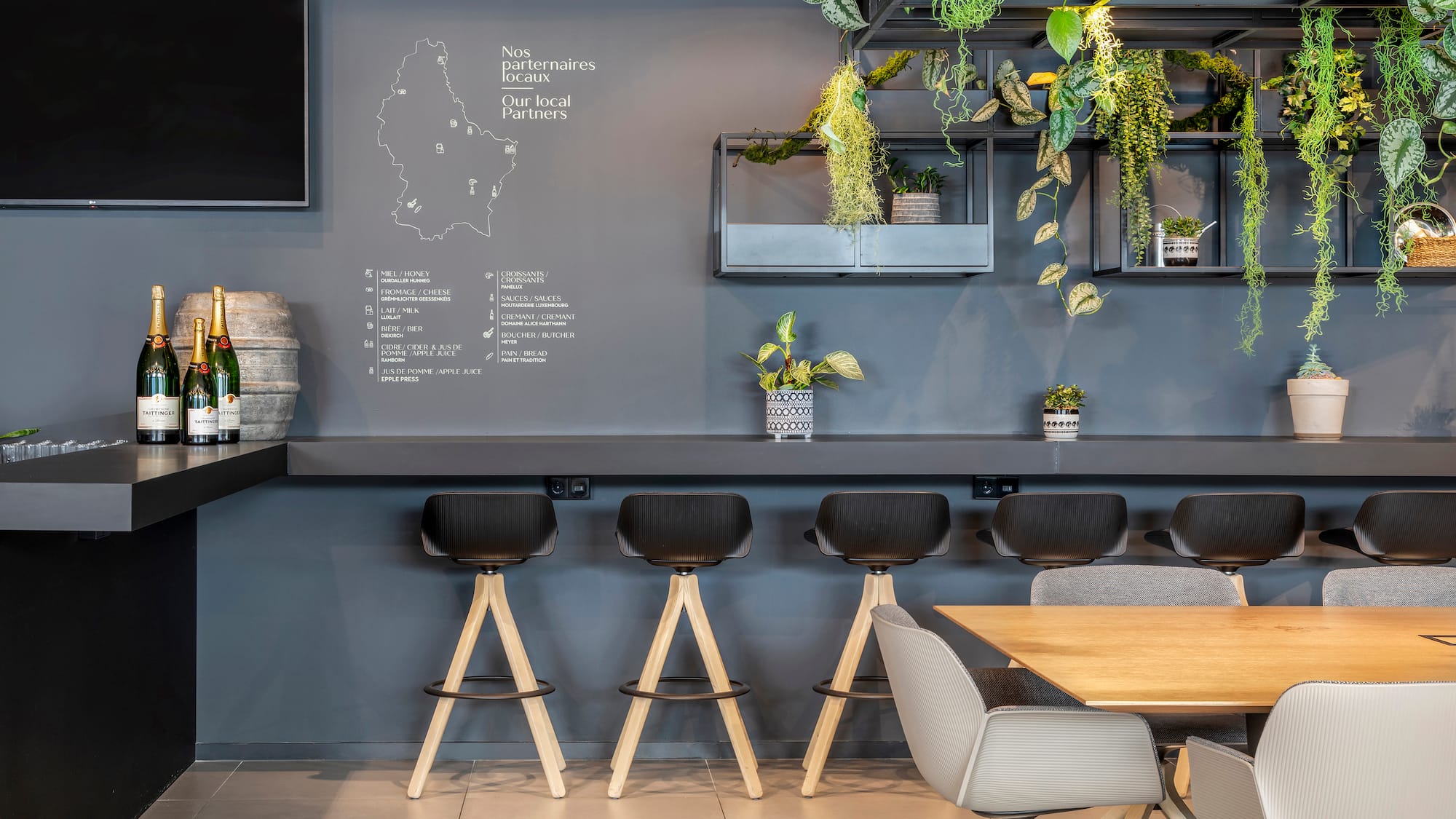 a room with a table and chairs