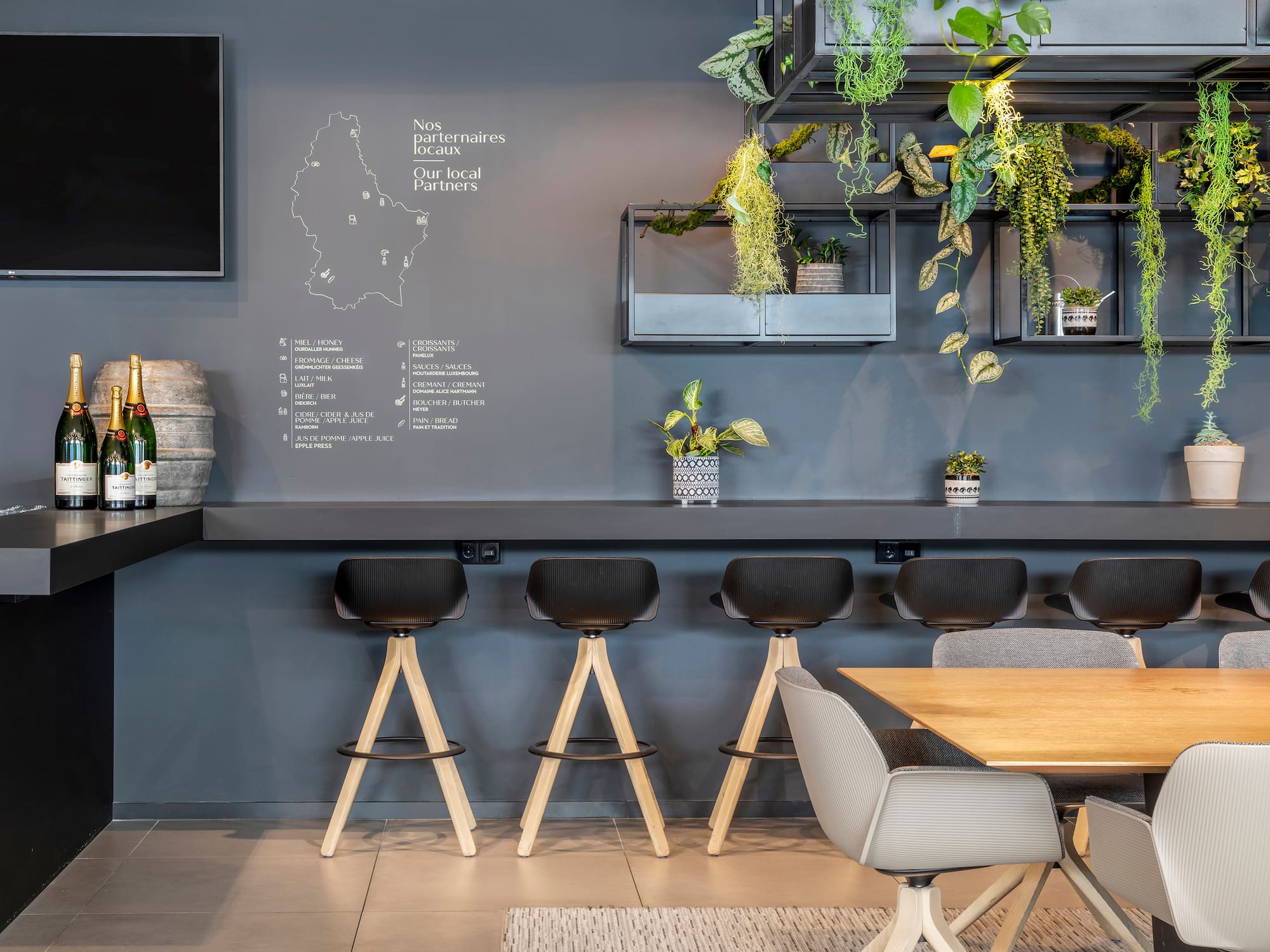 a room with a table and chairs