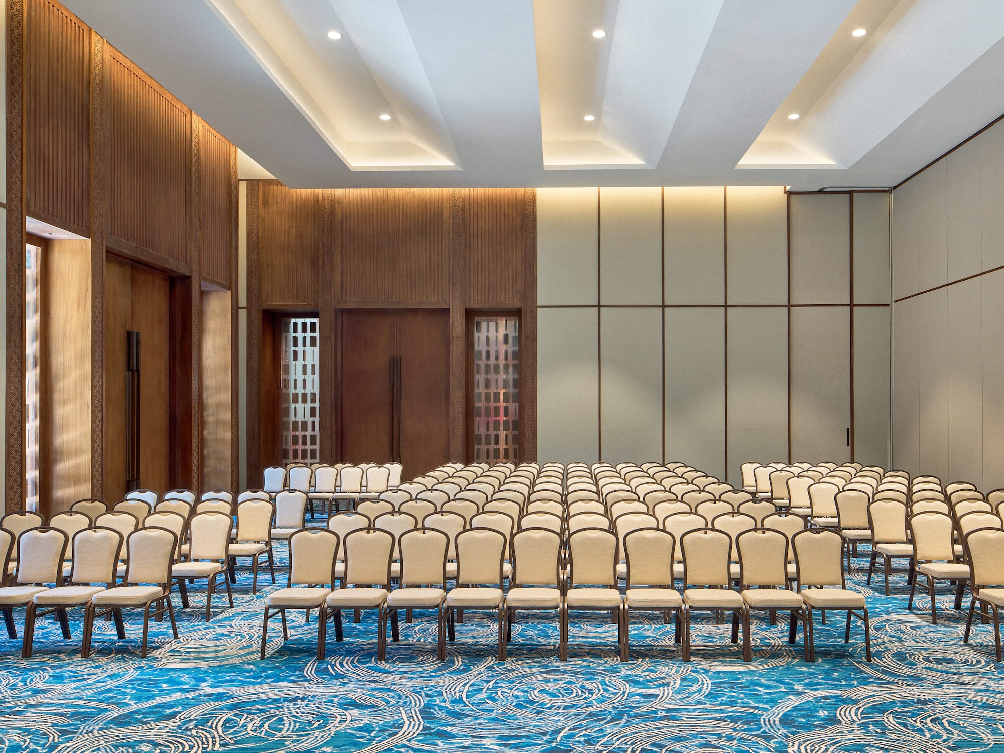 a room with rows of chairs