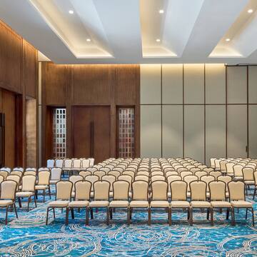 a room with rows of chairs