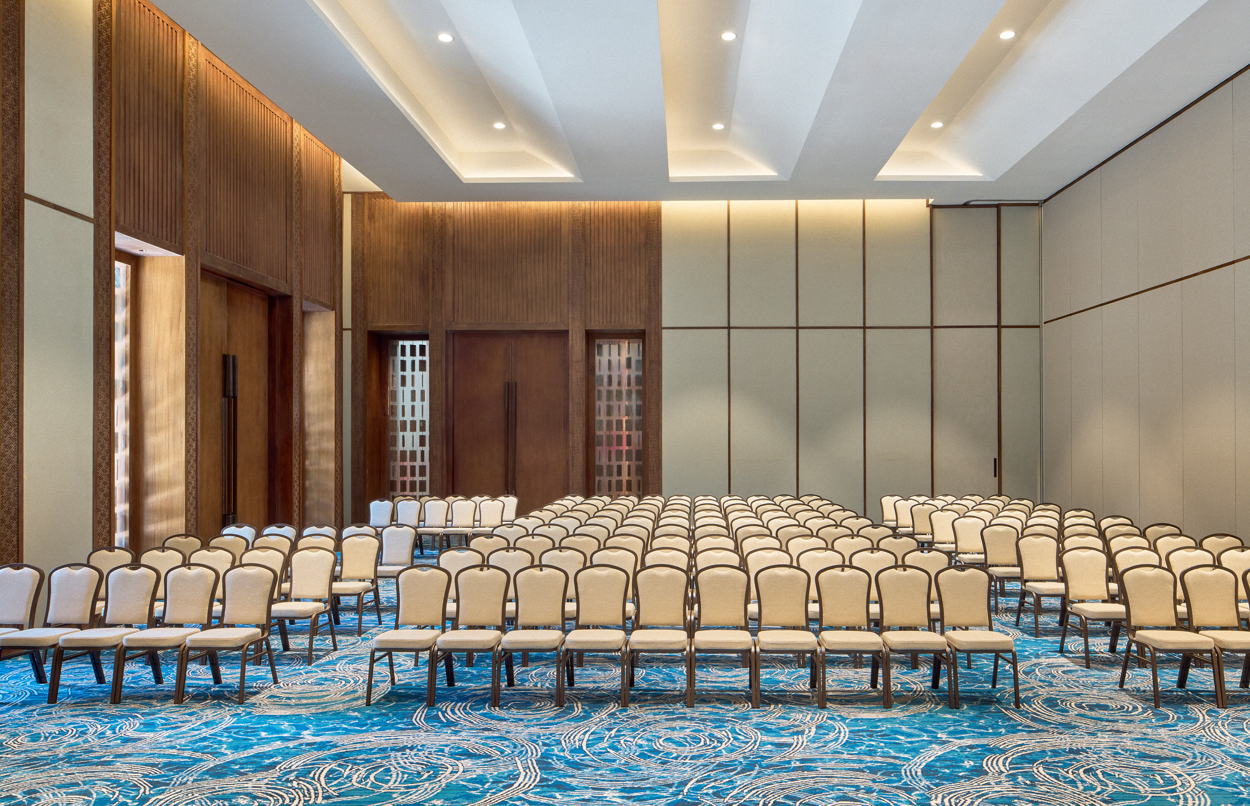 a room with rows of chairs