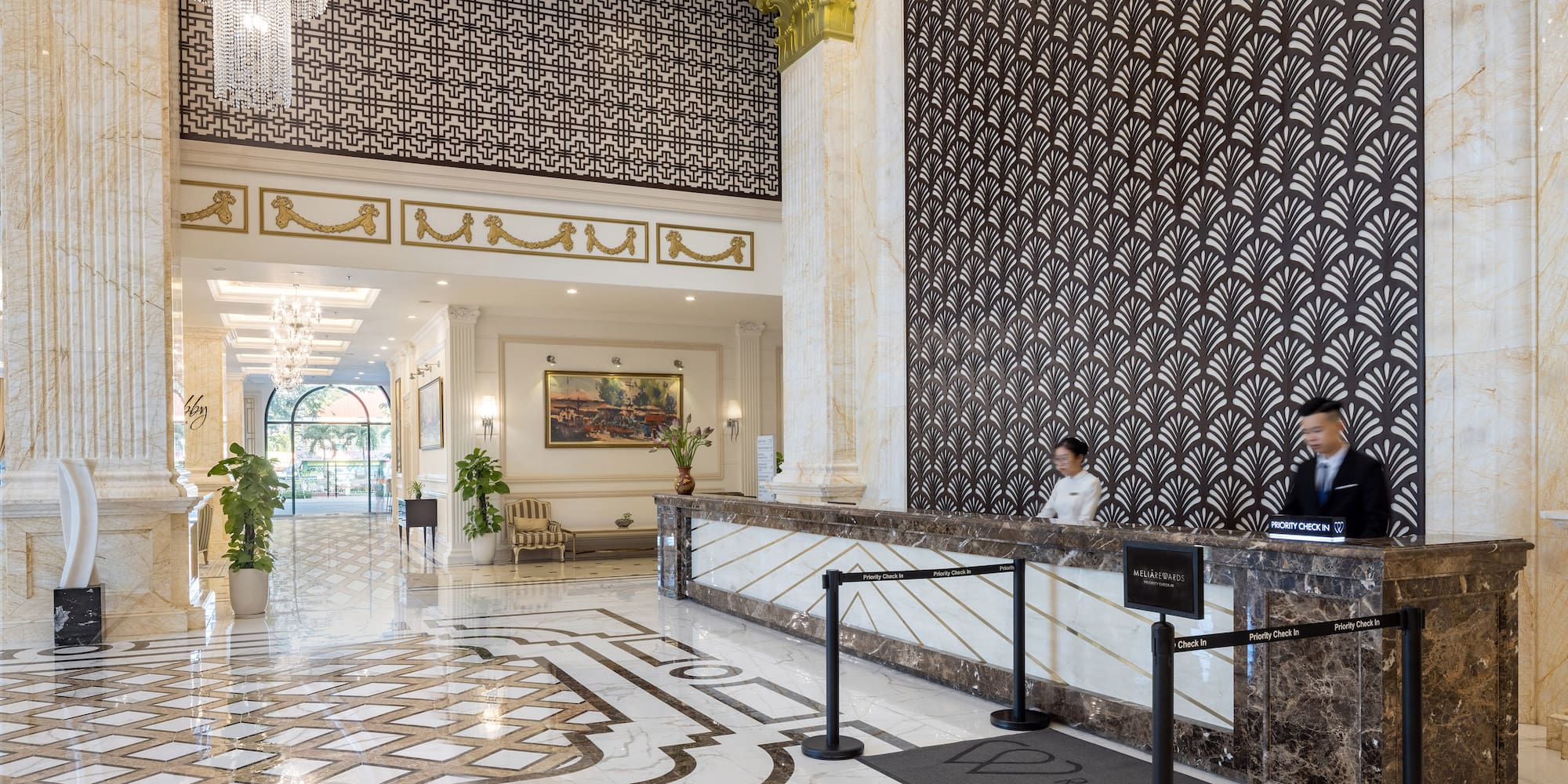 a lobby of a hotel