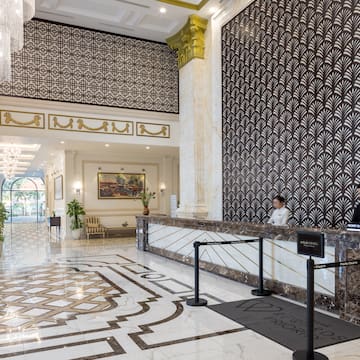 a lobby of a hotel