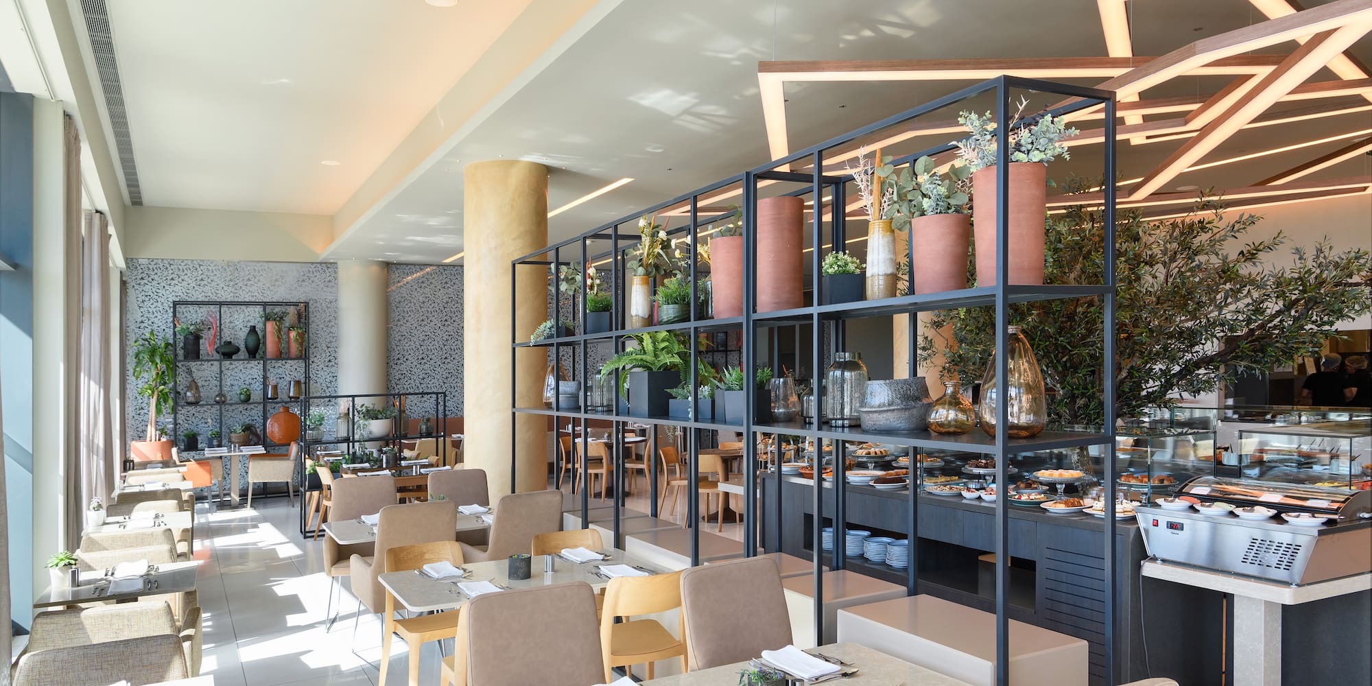 a restaurant with tables and chairs