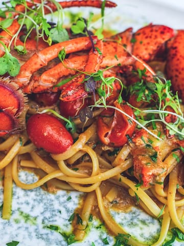 a plate of food on a white surface