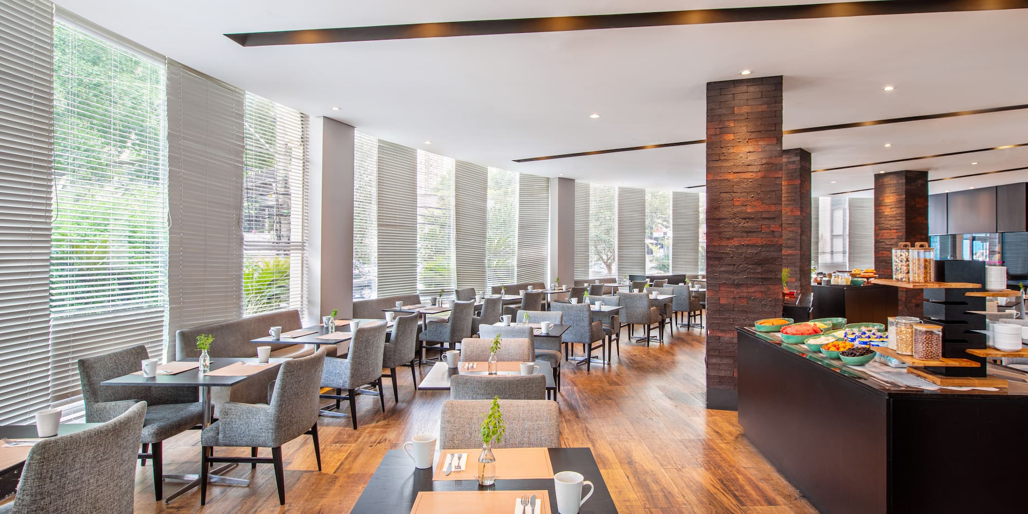 a restaurant with tables and chairs