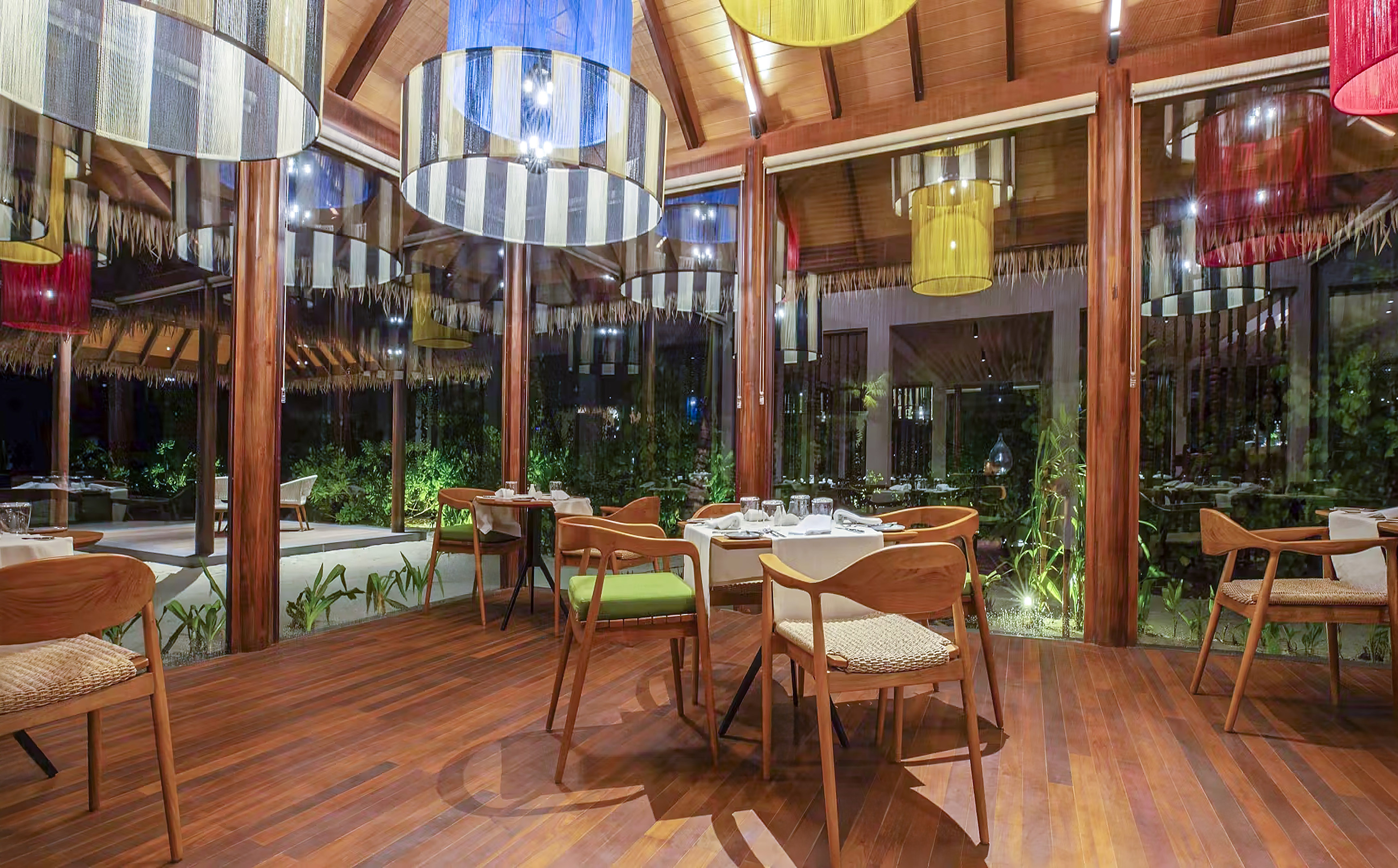 a room with a table and chairs