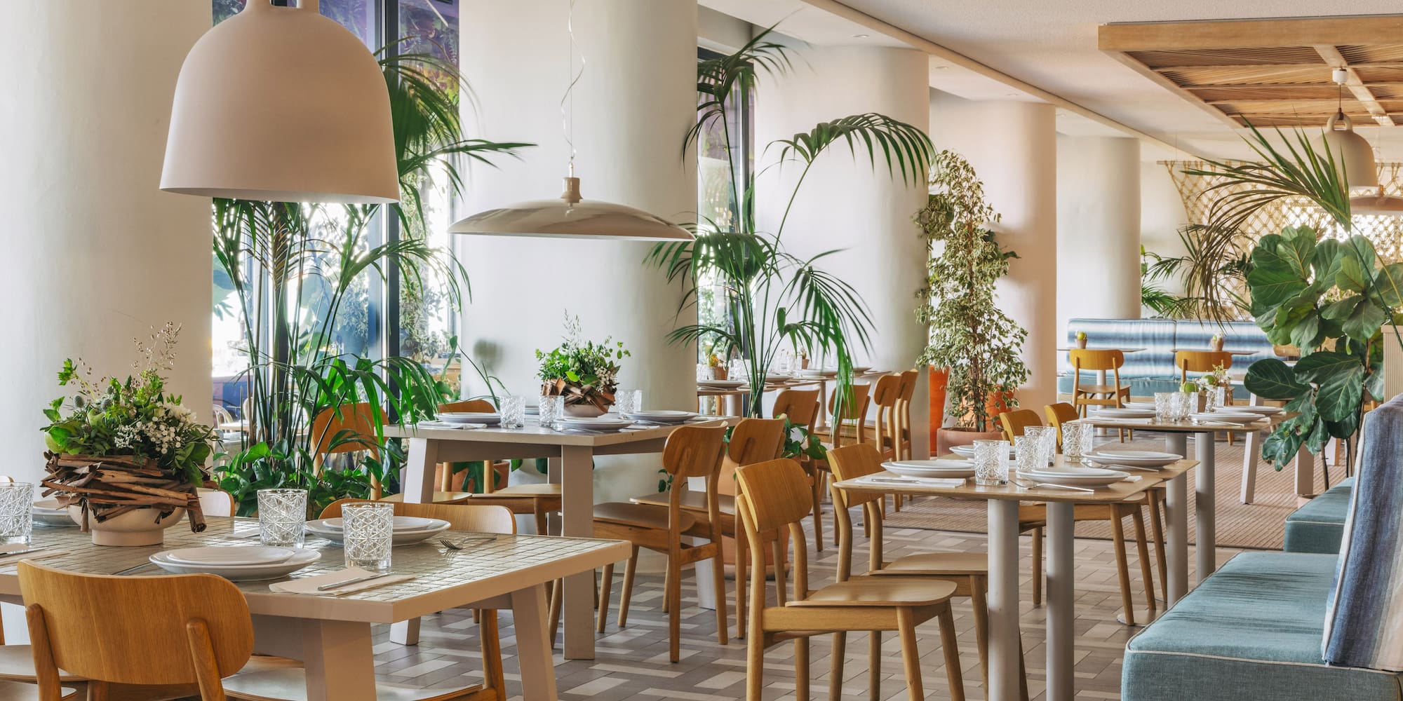 a room with tables and chairs