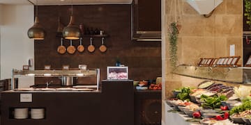 a kitchen with food on the counter