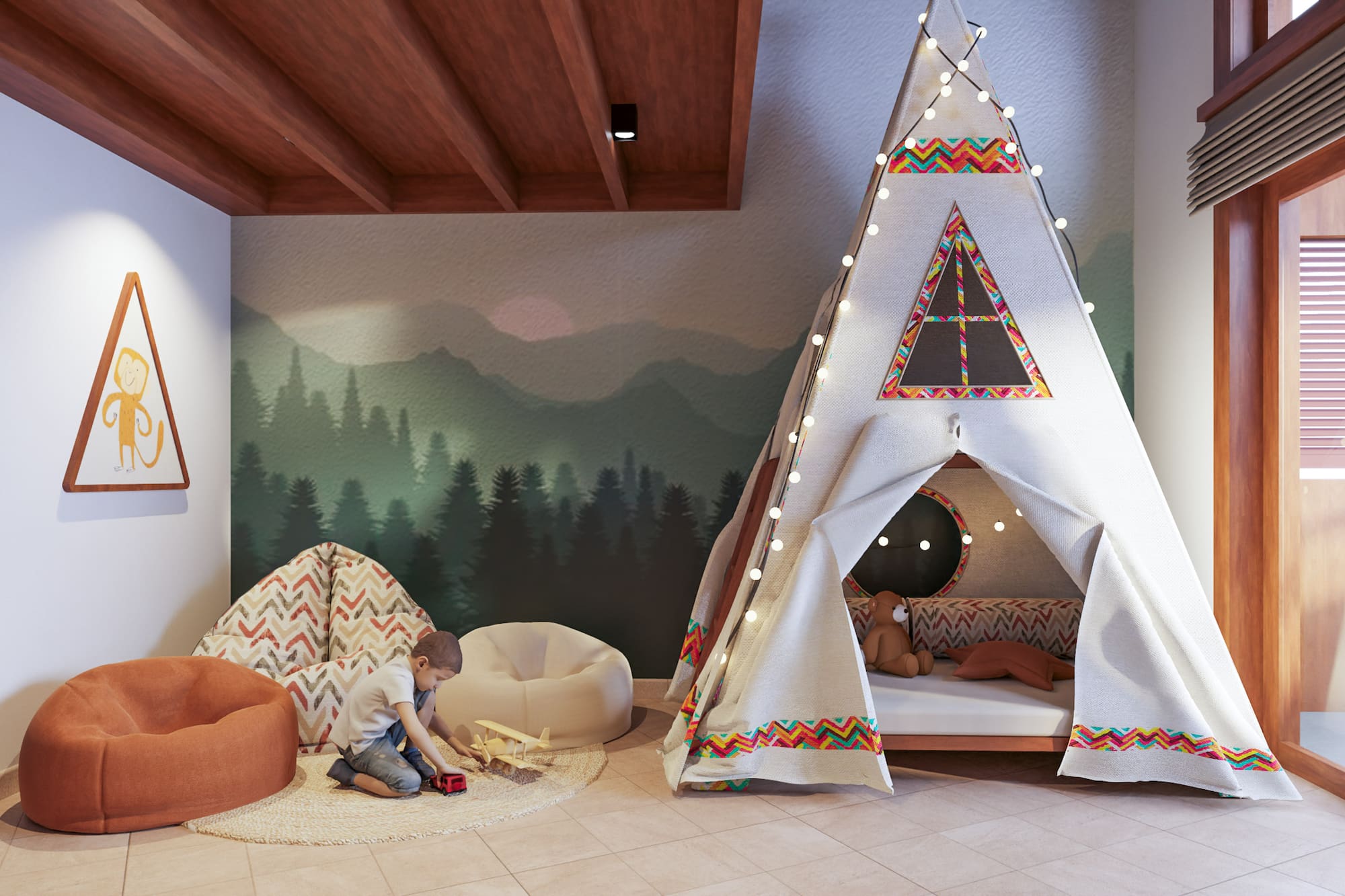 a child playing with a teepee tent