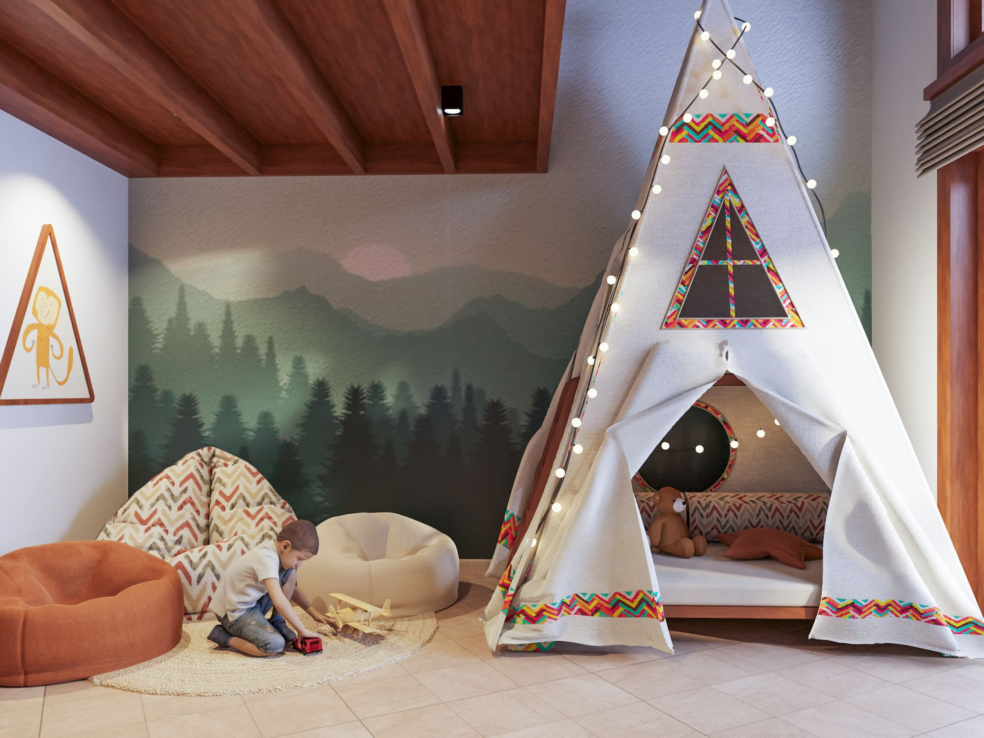 a child playing with a teepee tent