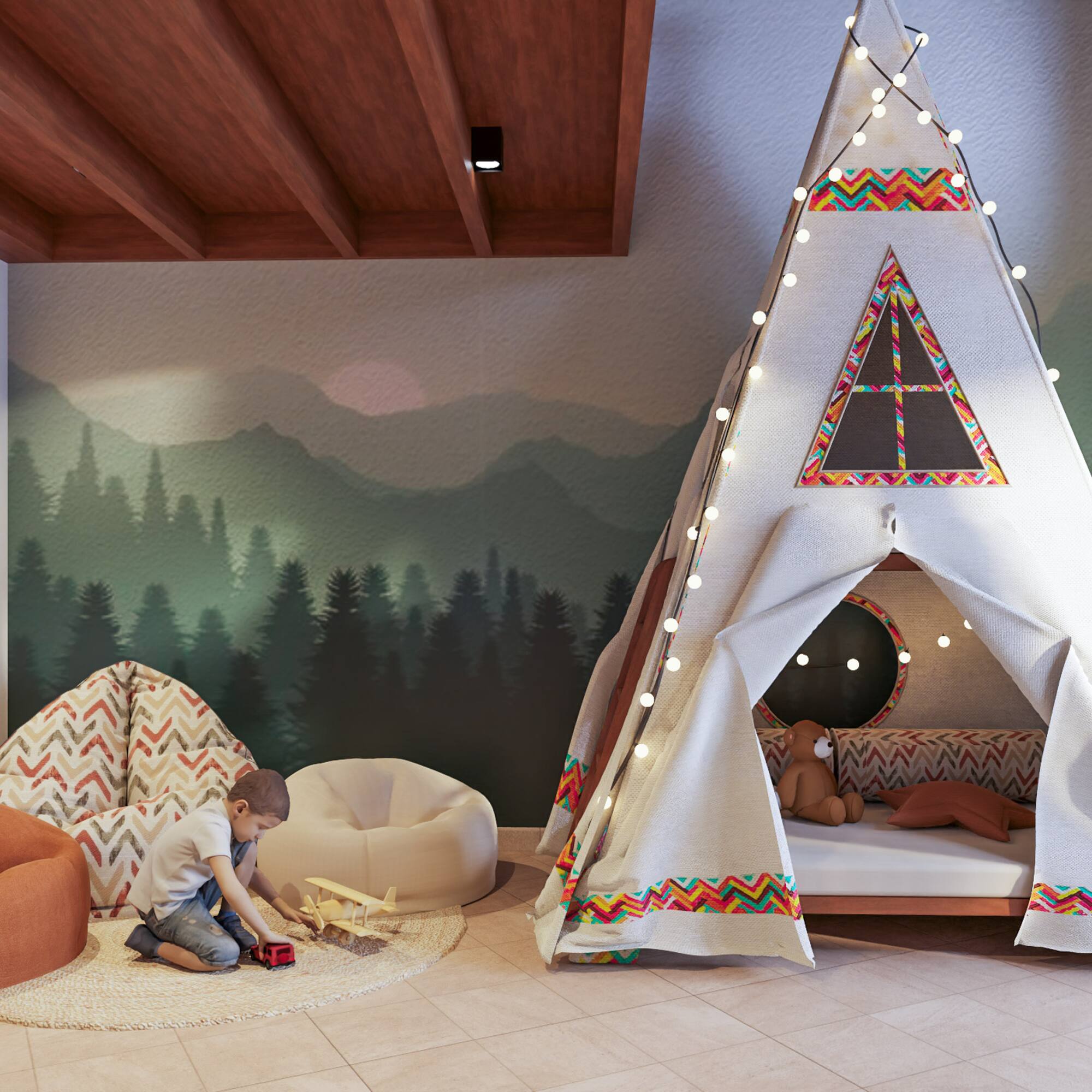 a child playing with a teepee tent
