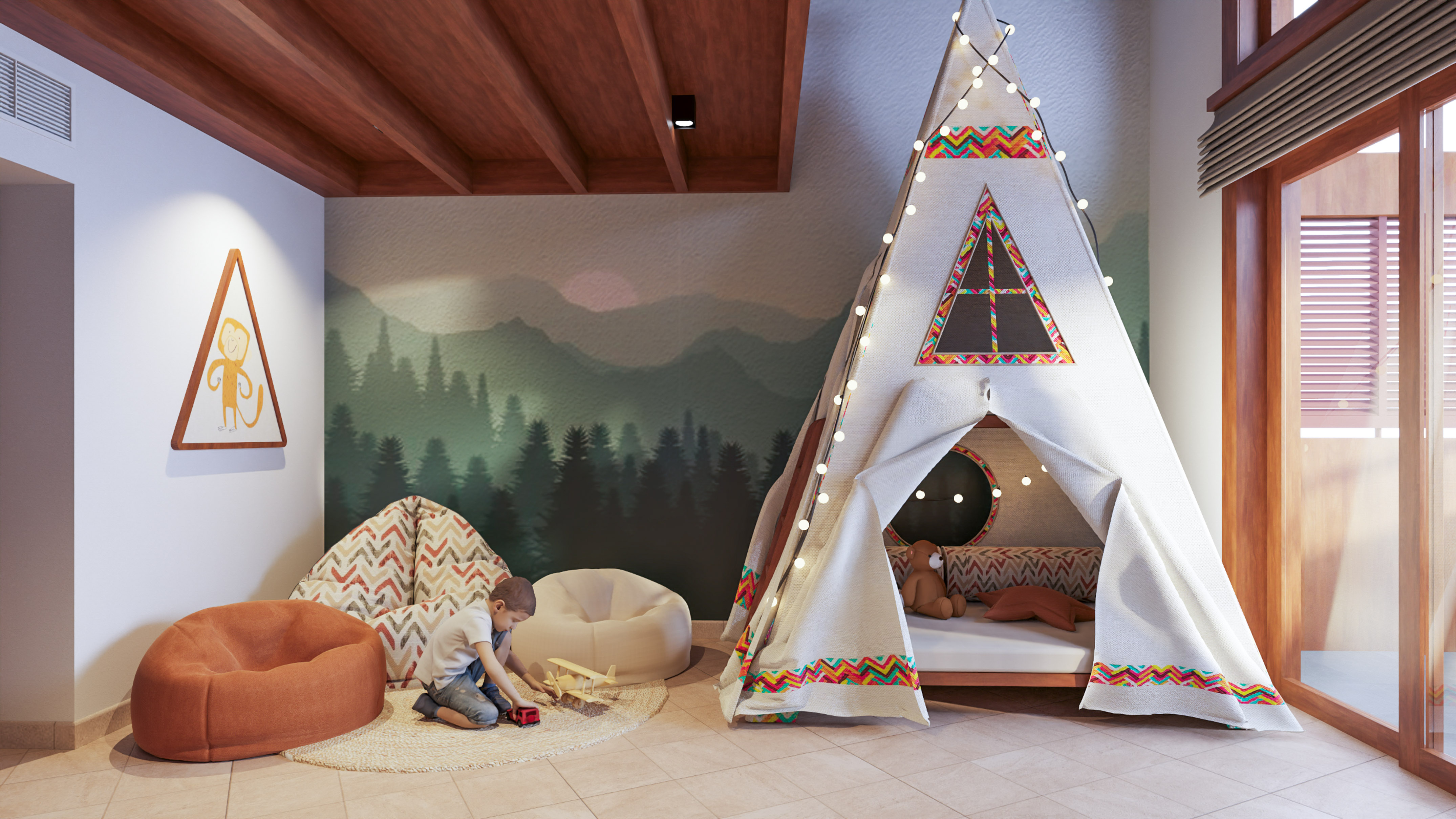 a child playing with a teepee tent
