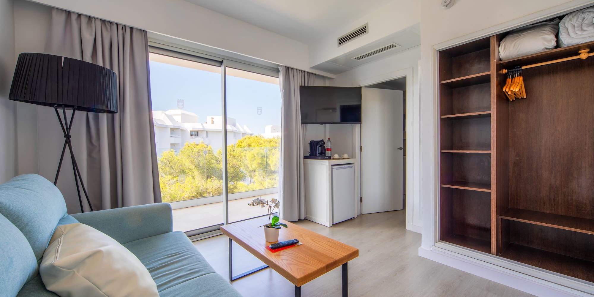 a room with a couch and a table