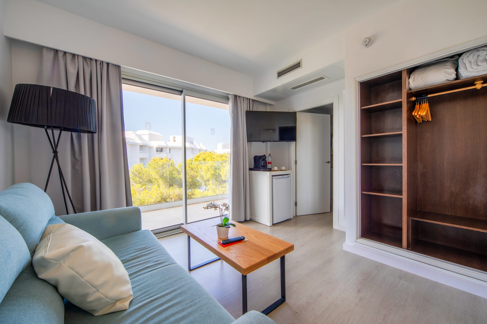 a room with a couch and a table