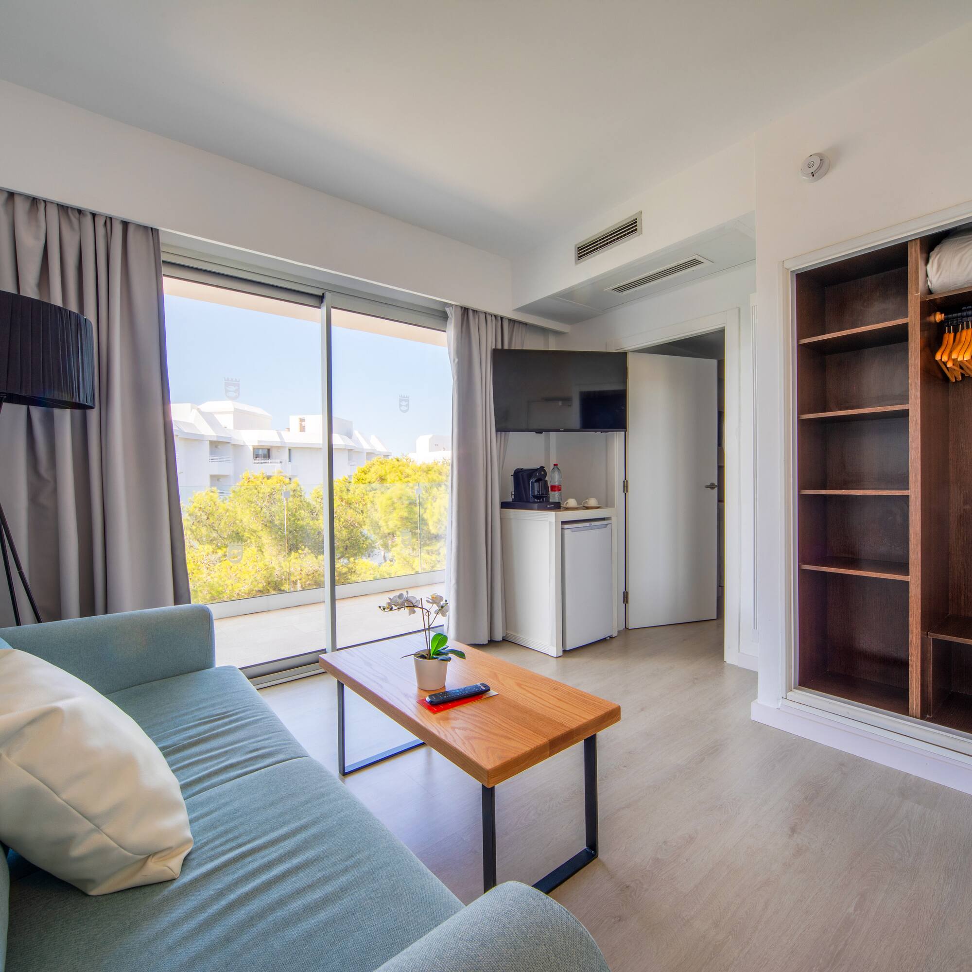 a room with a couch and a table