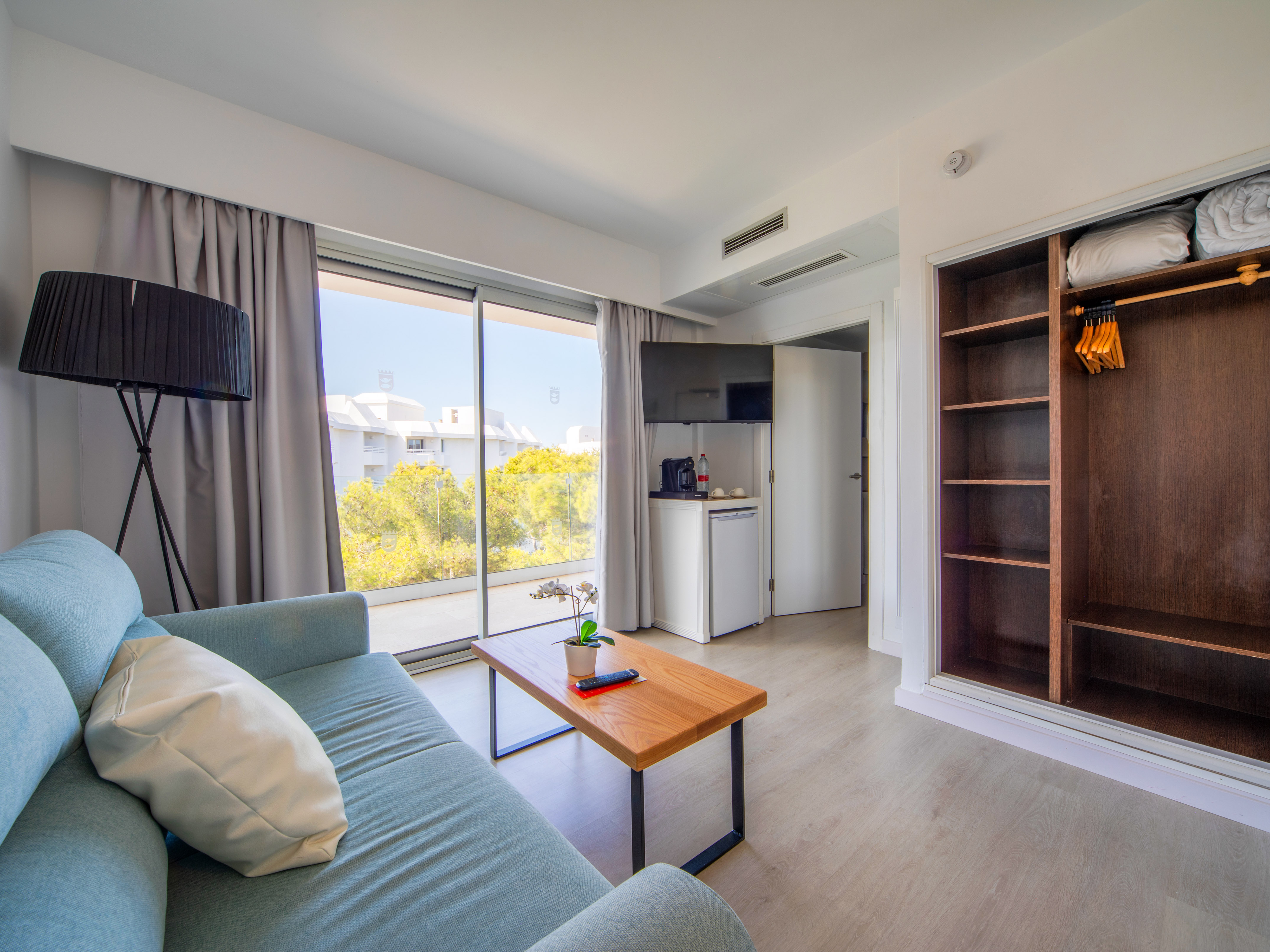 a room with a couch and a table