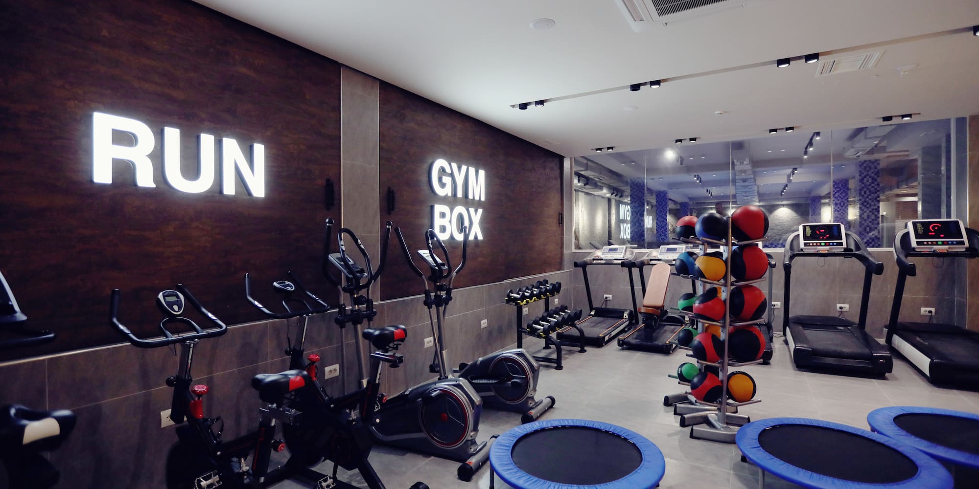 a room with exercise equipment