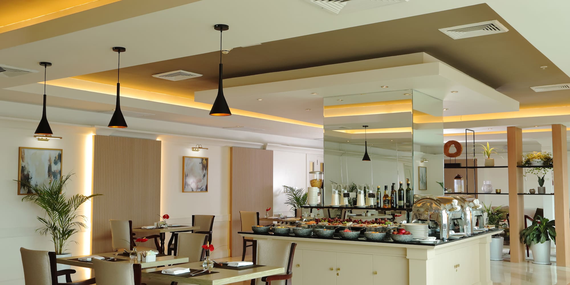 a restaurant with tables and chairs