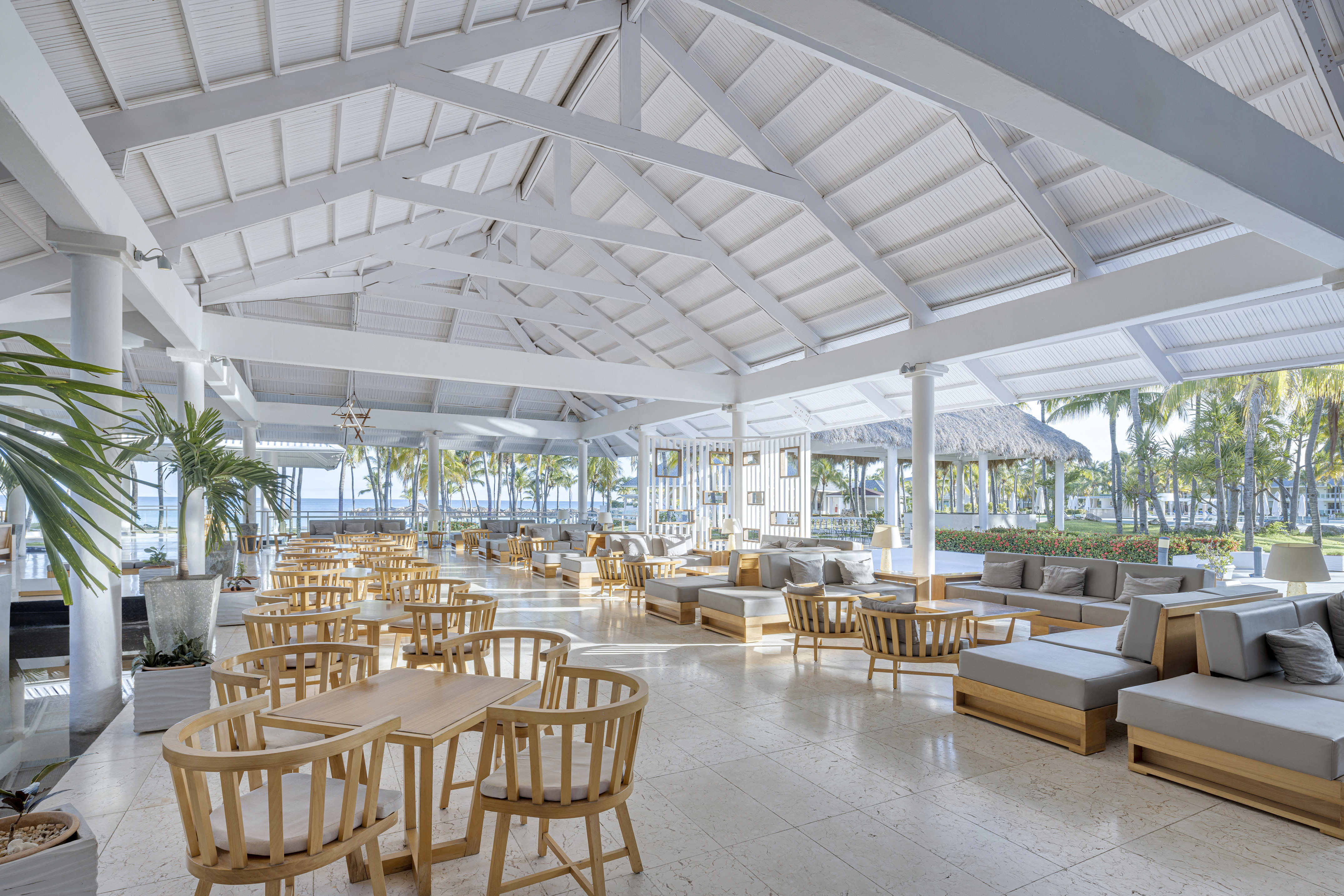 a room with tables and chairs
