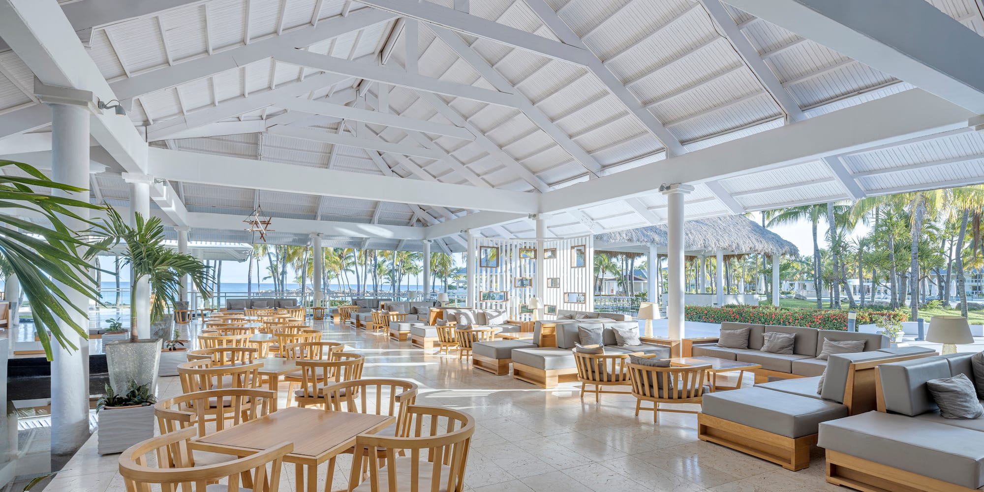 a room with tables and chairs