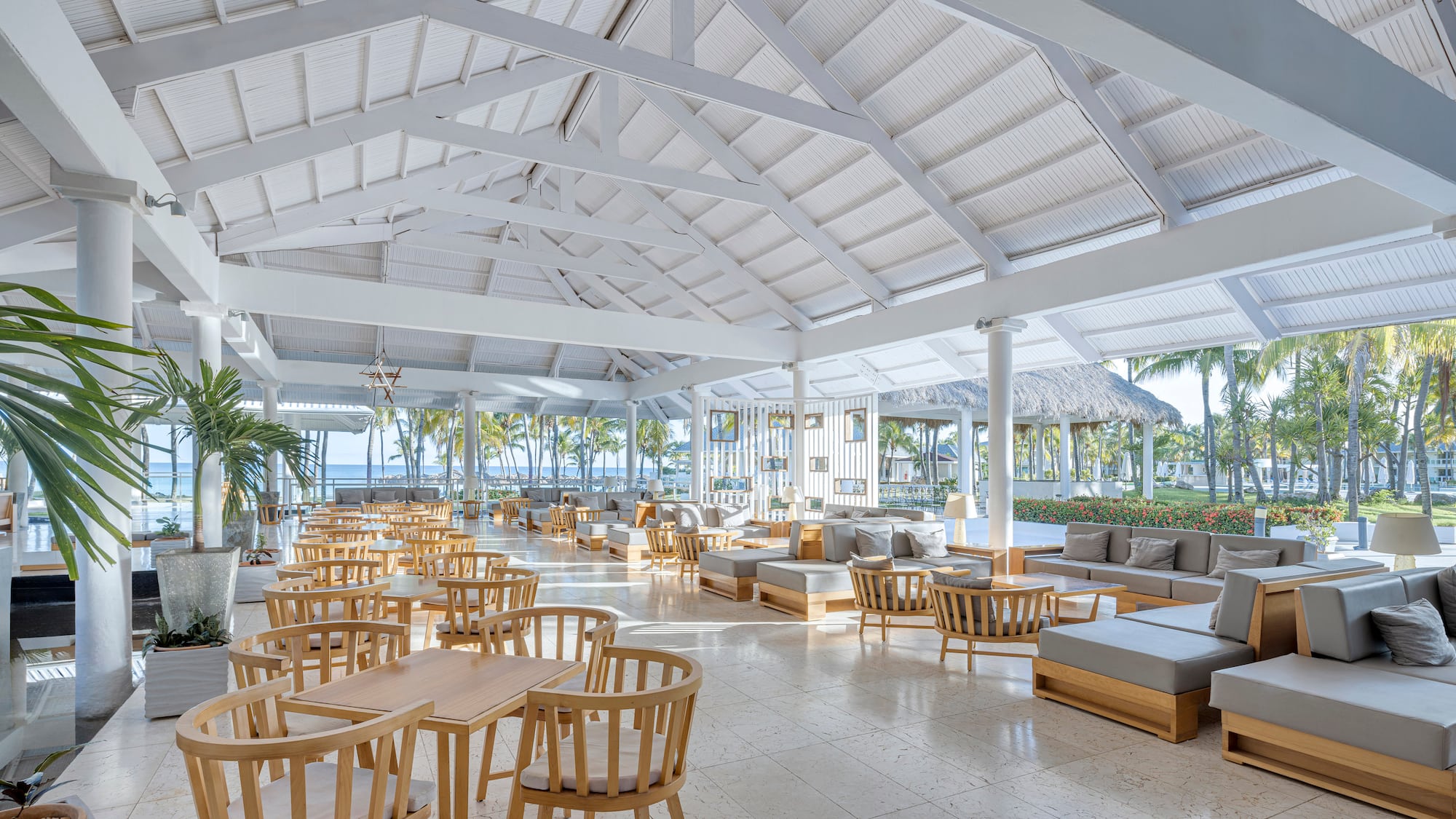 a room with tables and chairs