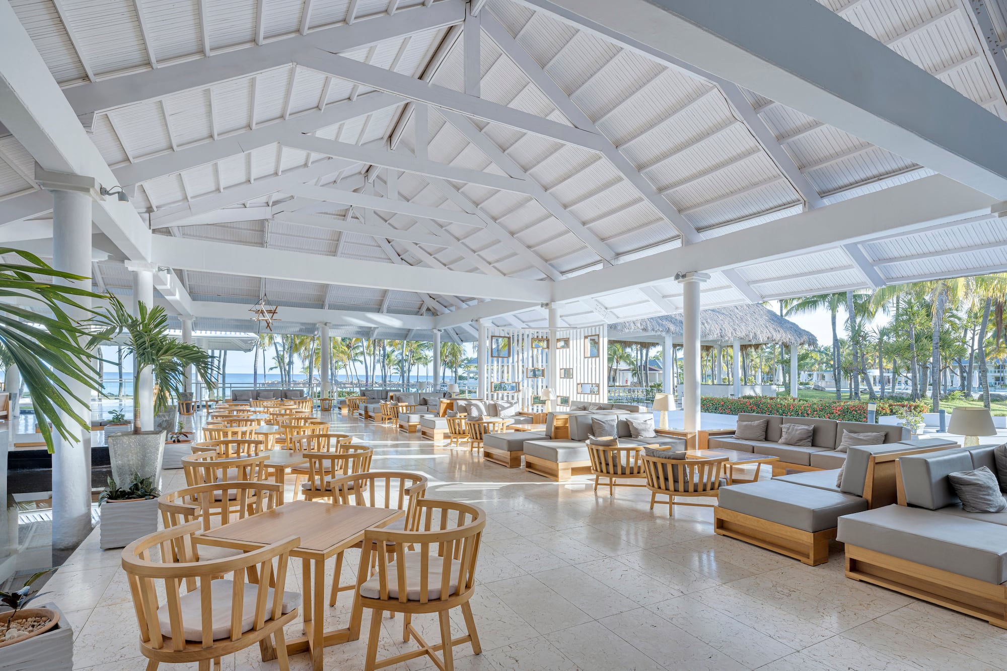 a room with tables and chairs