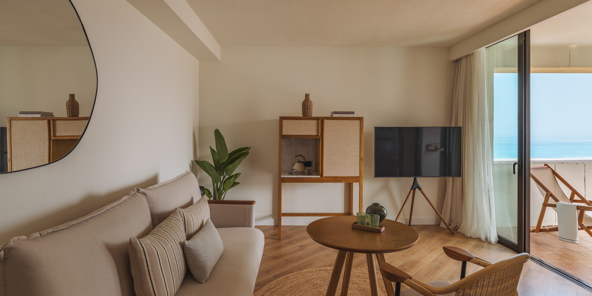 a living room with a couch and a table