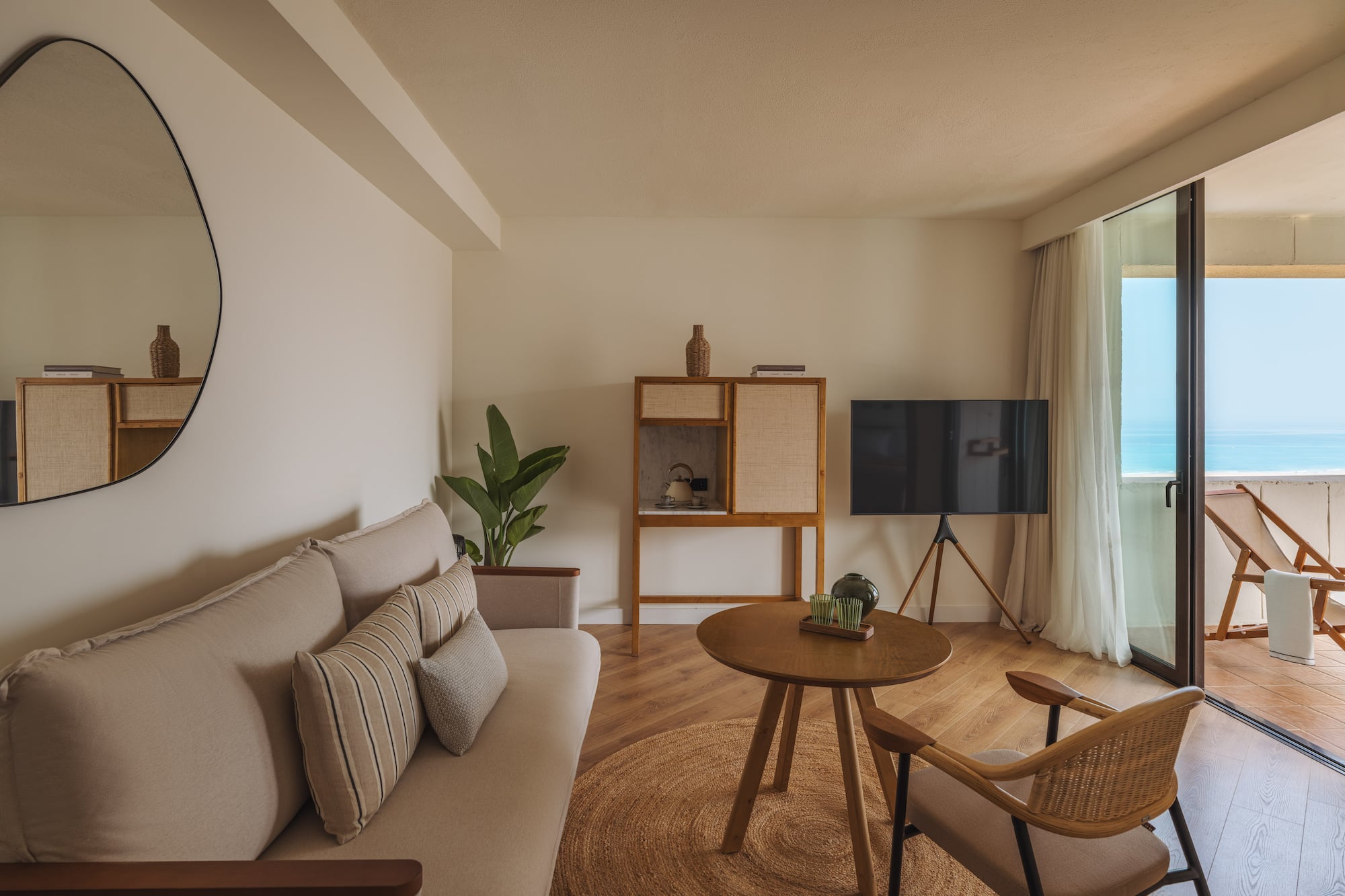 a living room with a couch and a table