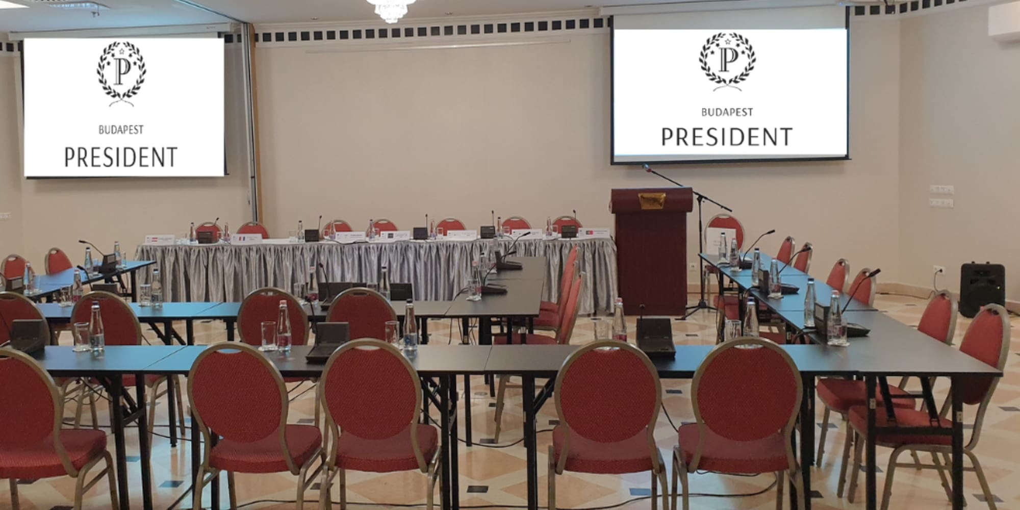 a room with tables and chairs