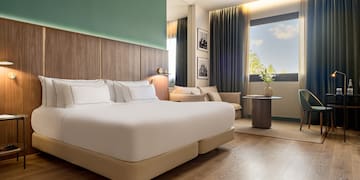 a room with a bed and a table