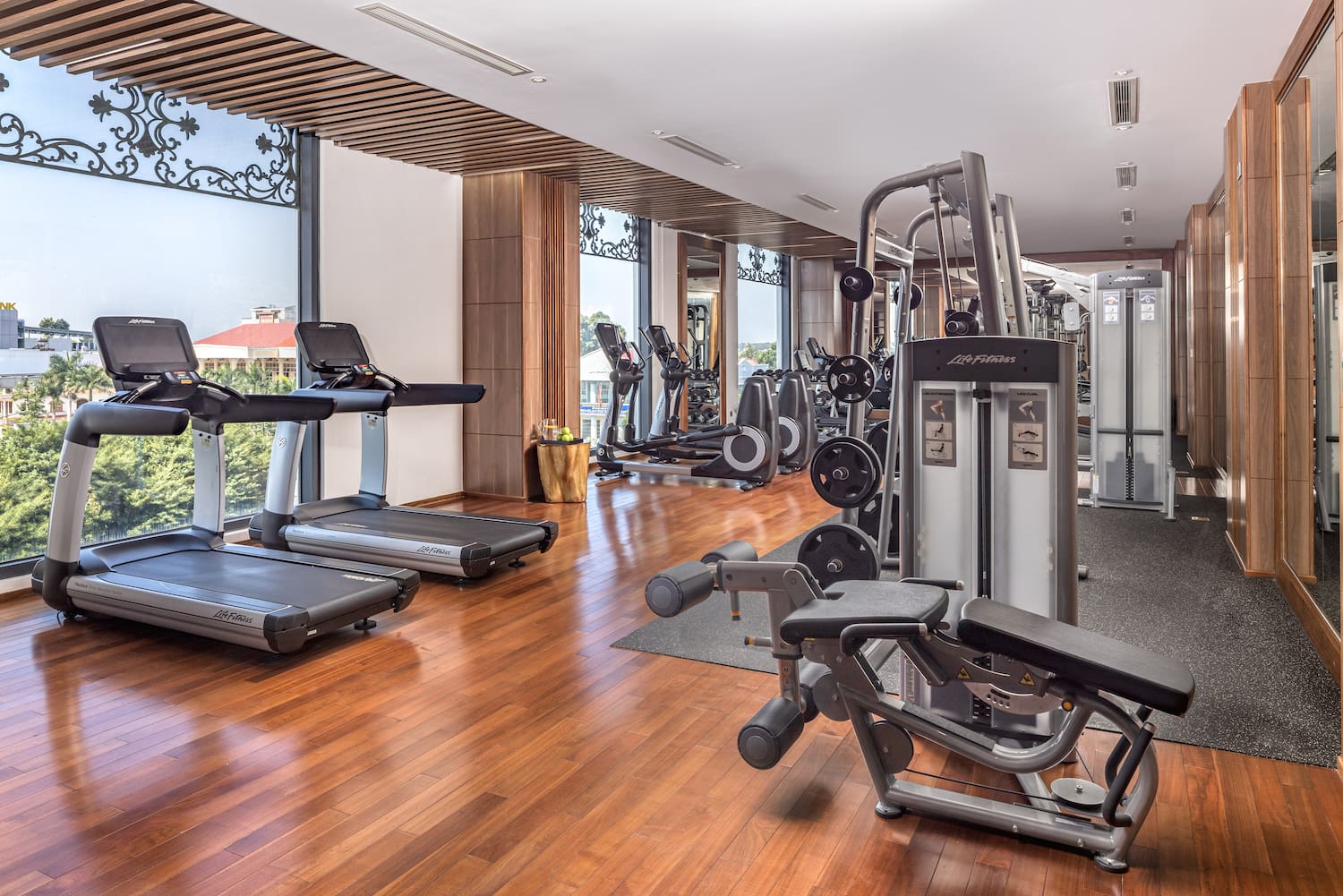 a gym with exercise equipment