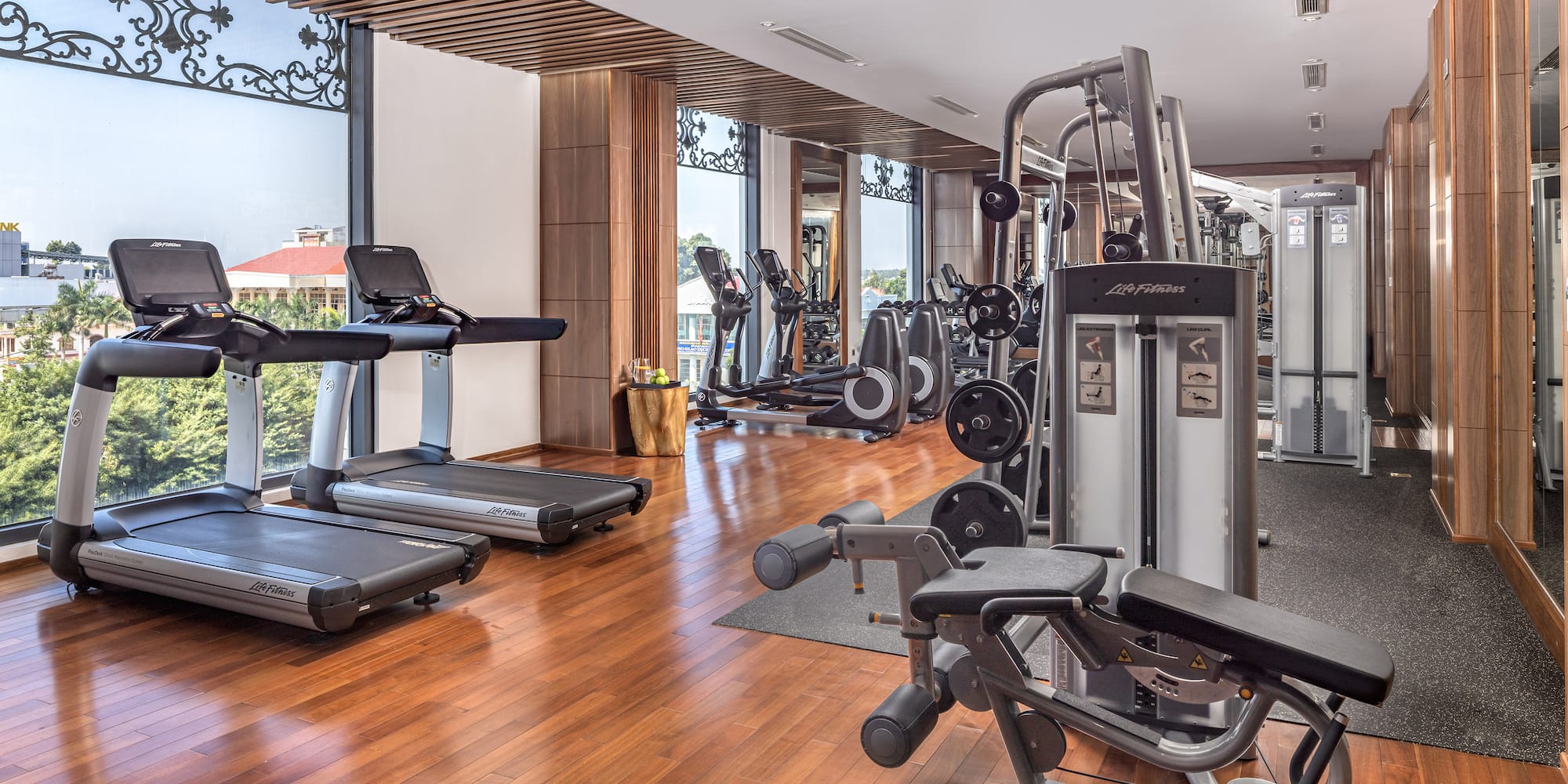 a gym with exercise equipment