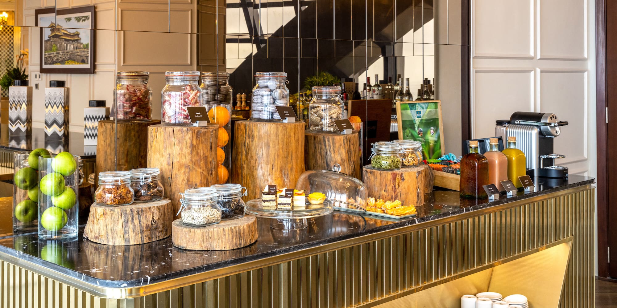 a counter with food on it