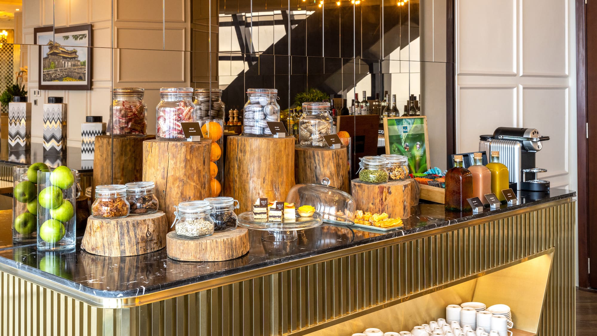 a counter with food on it