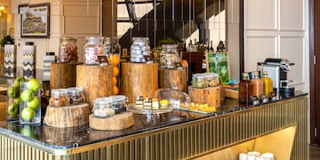 a counter with food on it