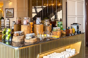 a counter with food on it