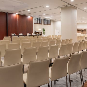 a room with rows of chairs