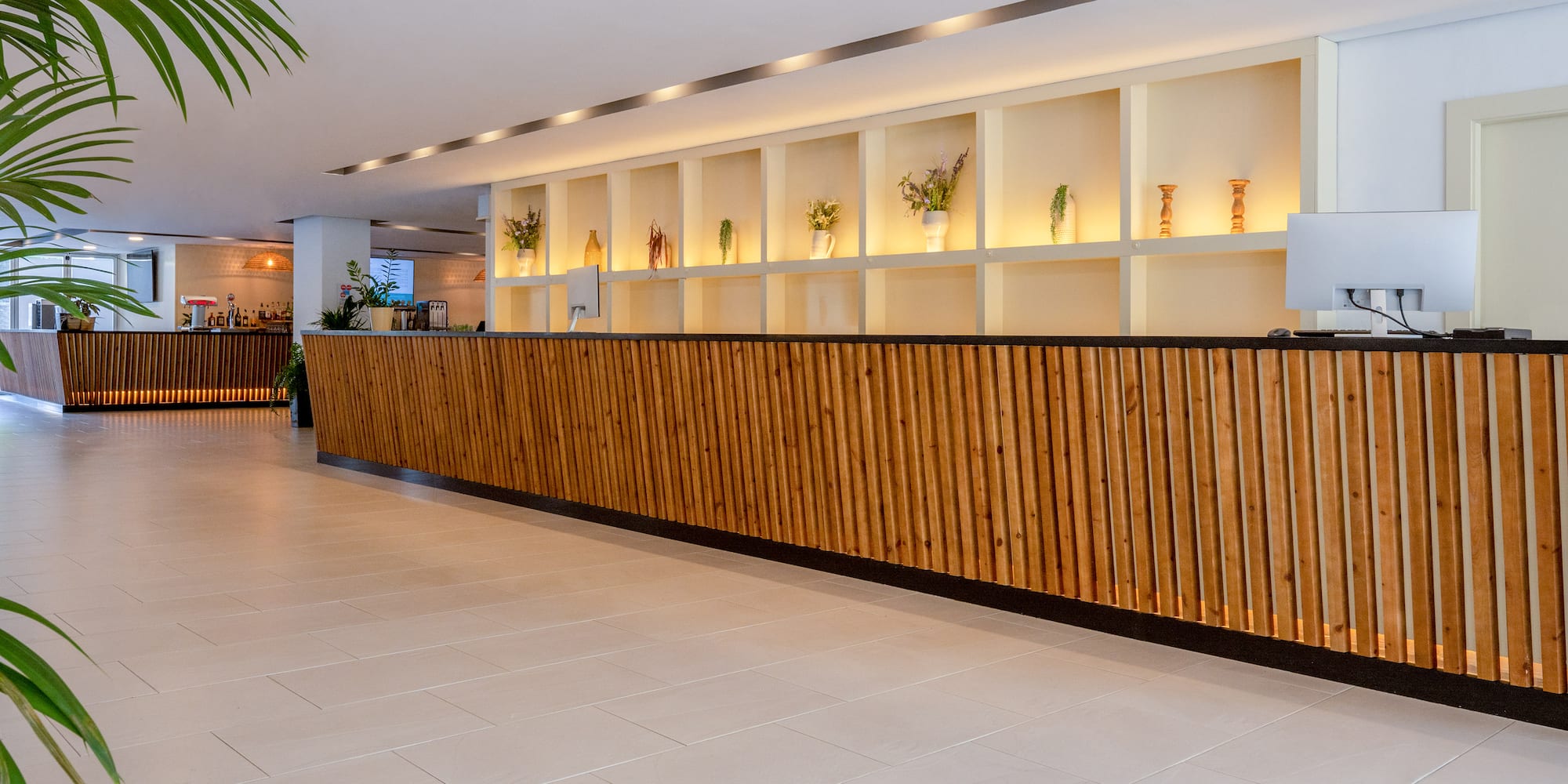 a reception desk in a hotel