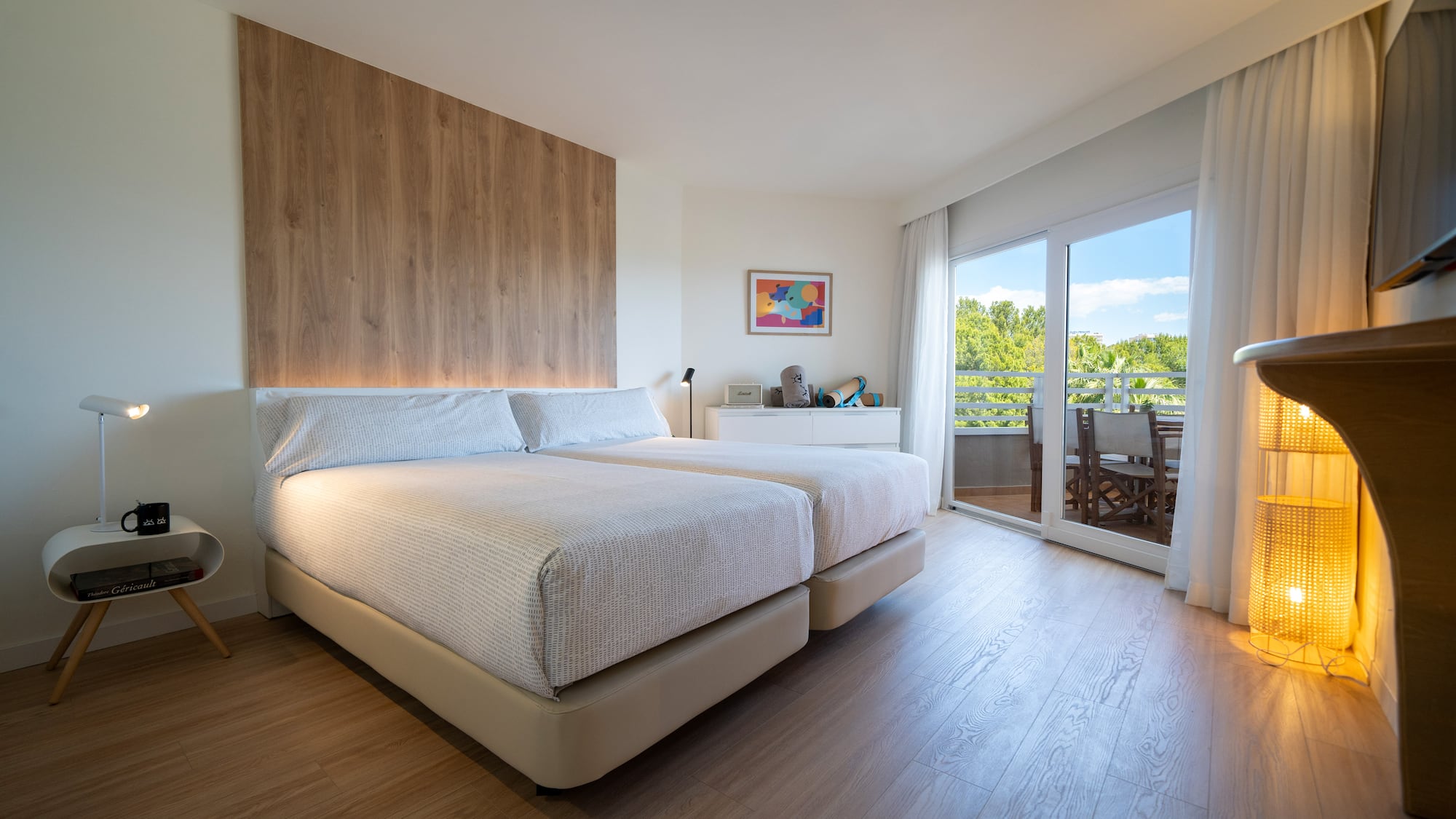 a bedroom with a double bed