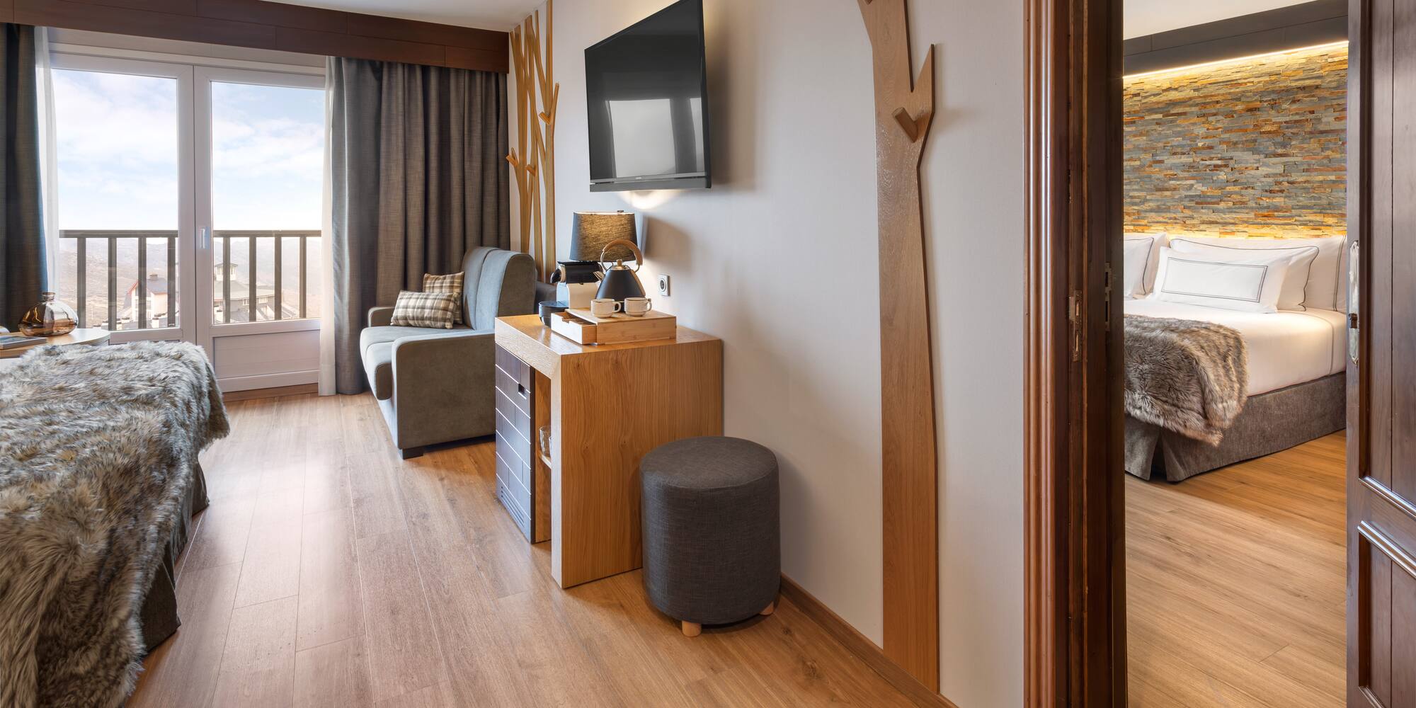 a room with a television and a couch