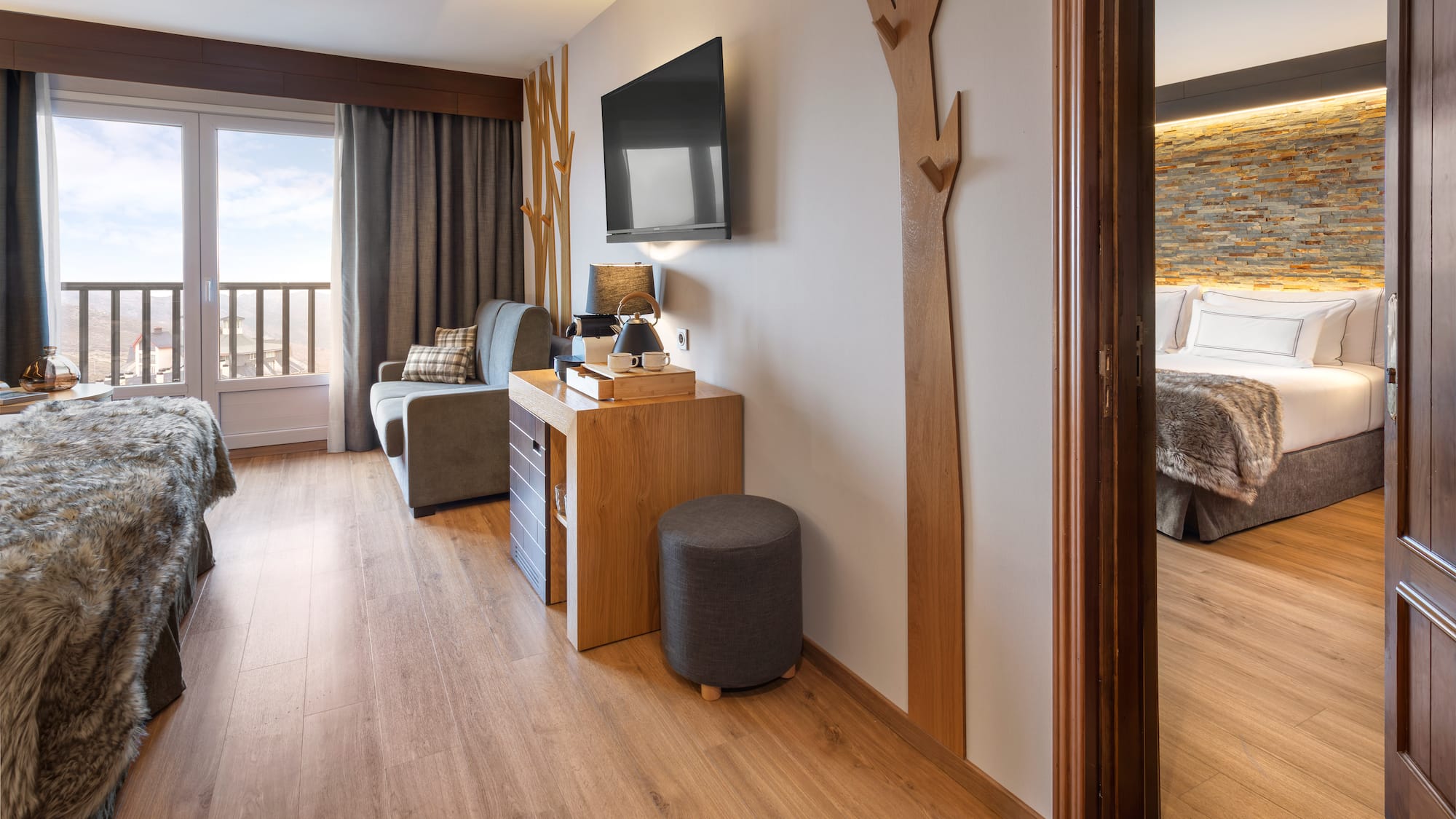 a room with a television and a couch