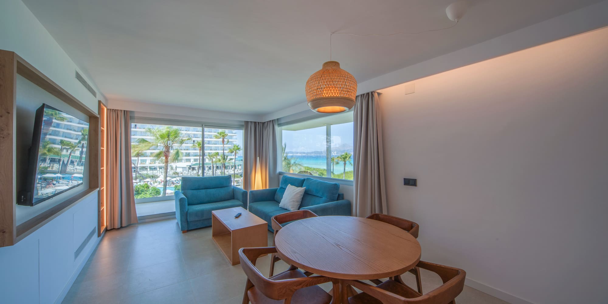 a room with a table and chairs