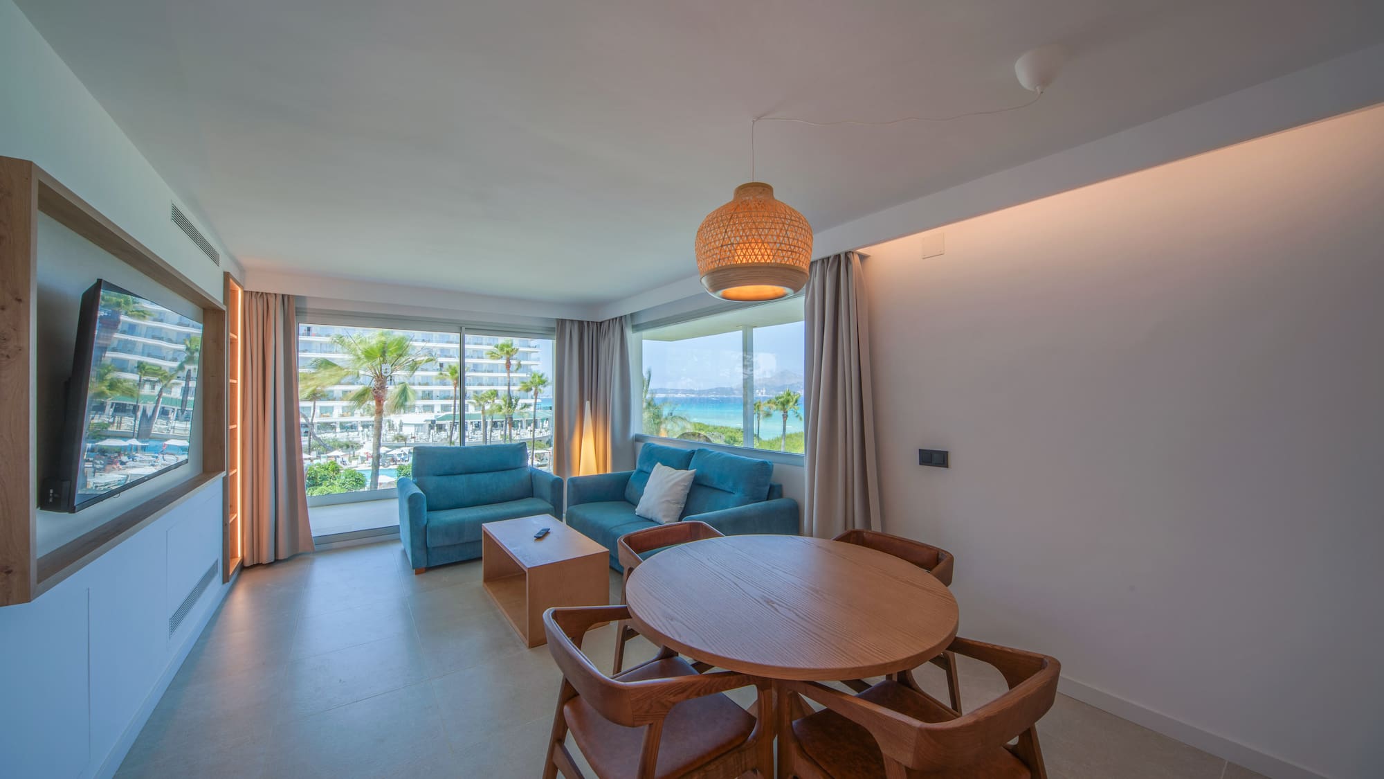 a room with a table and chairs