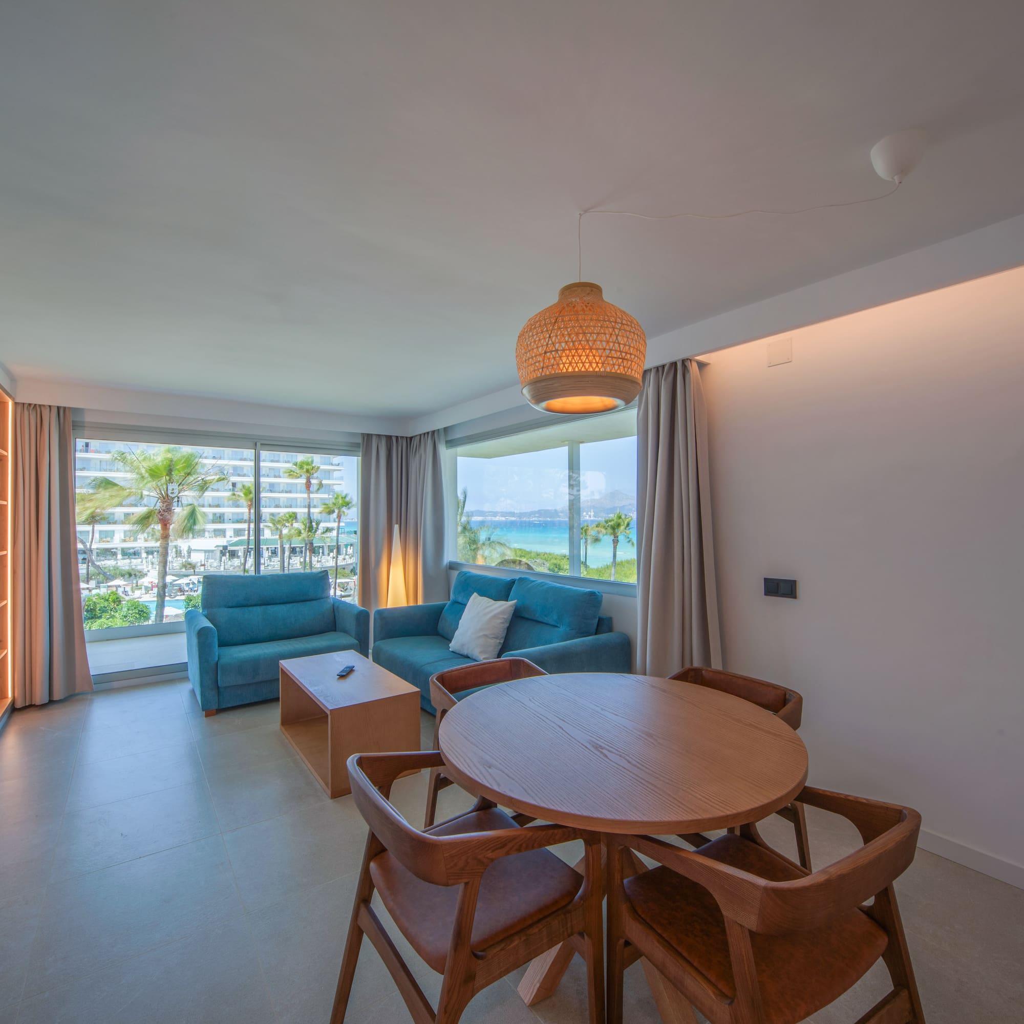 a room with a table and chairs