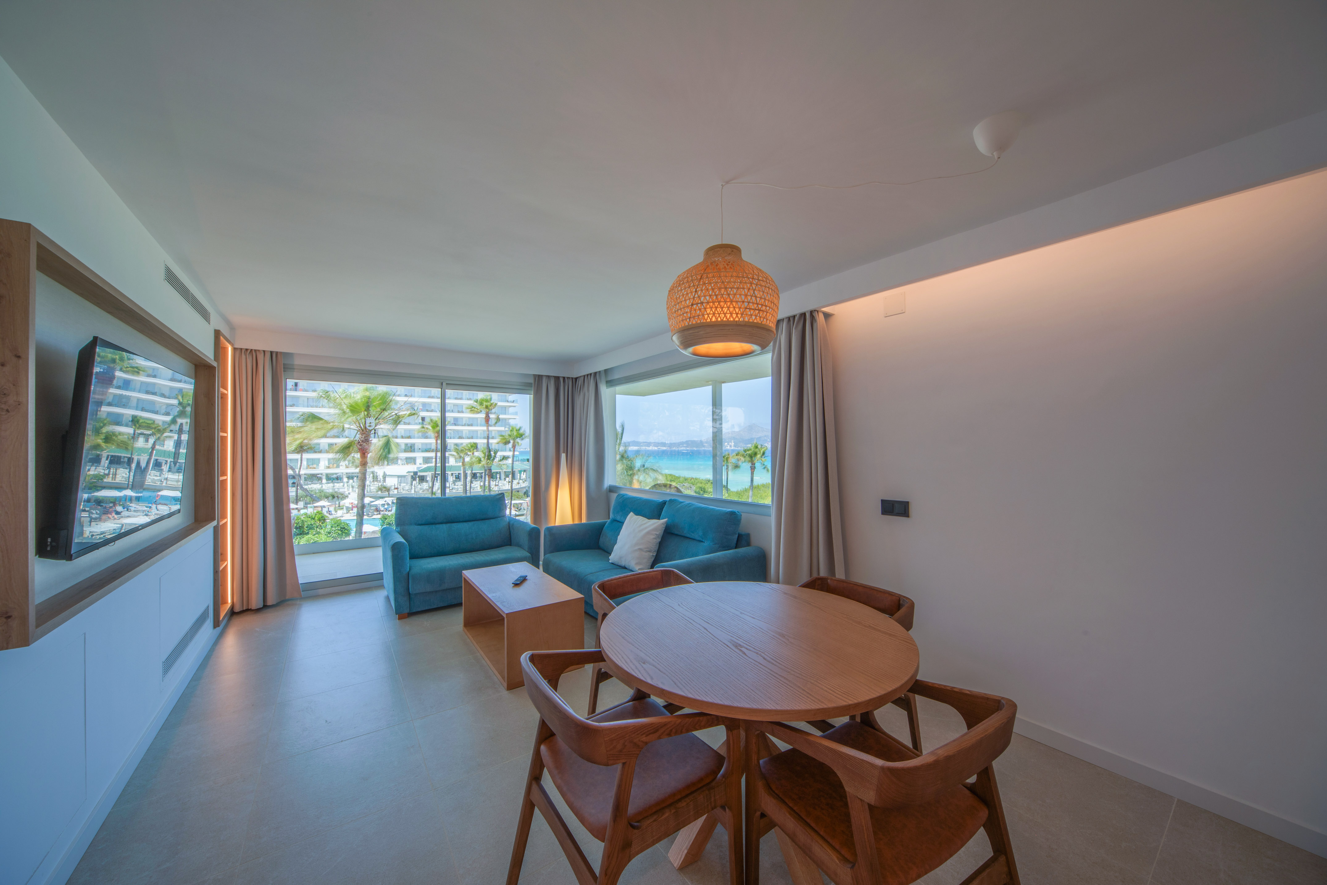 a room with a table and chairs
